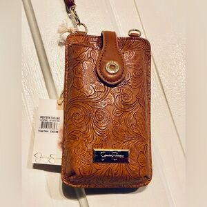 NWT Brown Embossed Leather small Crossbody Festival Bag or wristlet